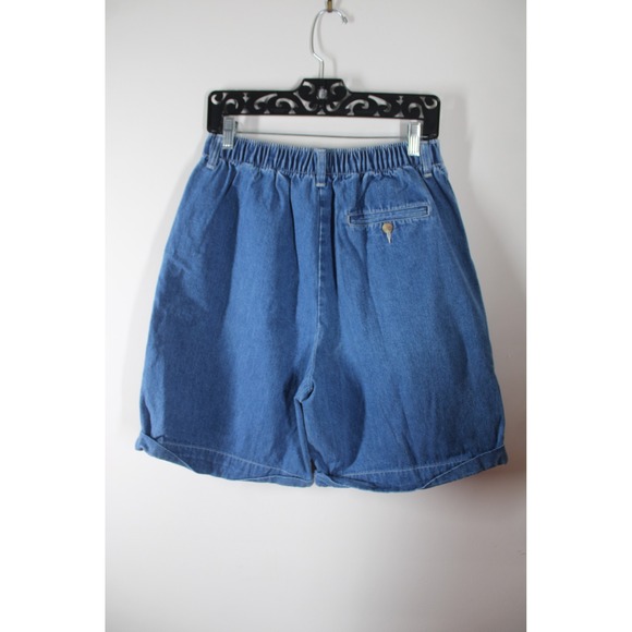 Vtg 90s Eddie Bauer 12 Blue Denim Shorts Pleated High Rise Elastic Waist Cuffed - Picture 3 of 7